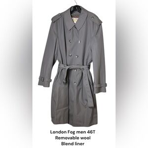 VTG London Fog men 46 T/L trench coat,double breast,removable wool blend liner
